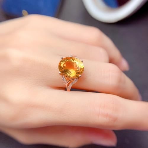 925 Sterling Silver Ladies Plate Princess Cut Cubic Zirconia Citrine Ring Fashion Citrine Gold Plated Gemstone Ring Open Adjustable Ring Engagement Wedding Ring CZC7263
