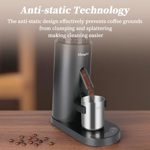 Image of Mongdio Electric Burr Coffee Grinder, Single Dose Burr Coffee Grinder, With 60-Step Grind Settings and 2600mAh Battery, For Drip, French Press, Espresso Moka Pots, Black