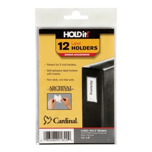 Cardinal Self-Adhesive Label Holders for Binders, 1.38 x 3 Inches, Clear, 12 per Pack (21820)