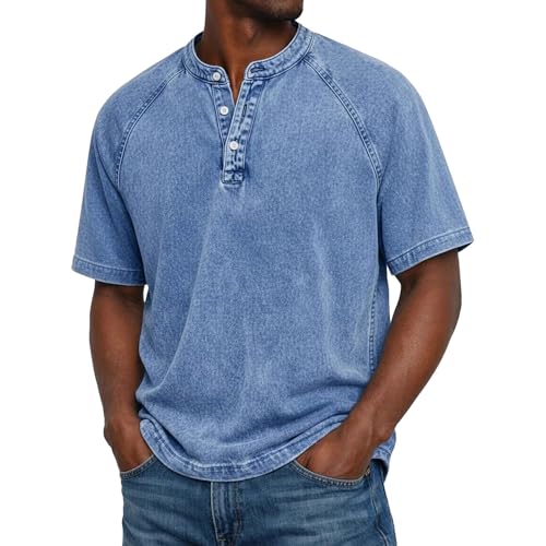 Chemise noire polo homme en coton Henley à manches courtes pour un style d'été décontracté
