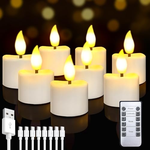 Bowfar Wiederaufladbare Teelichter, 8 Stück Aufladbar LED Kerzen...