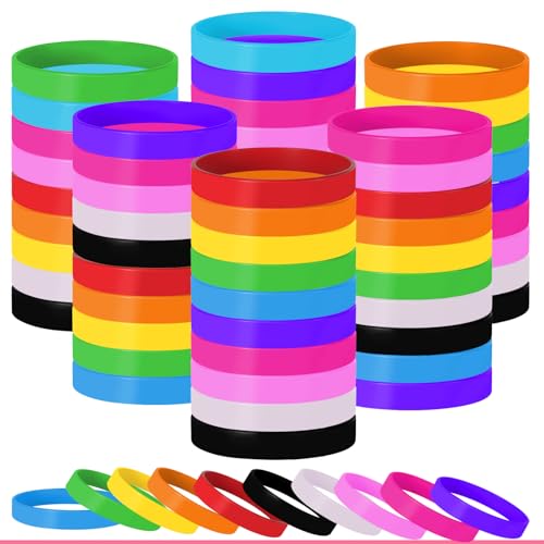 CHRORINE 100 Pcs Plain Silicone Wristbands Bulk 10 Colors Blank Rubber Bracelets Unisex Party Game Supplies