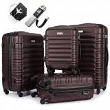 Devillo® Hartschalenkofferset Kofferset 4tlg. S-M-L-XL, Braun - Hard Shell Trolley Koffer Reisekoffer Reisekofferset Gepäck Rollkoffer Schloss 4 Rollen ABS-Hartschale Teleskopgriff
