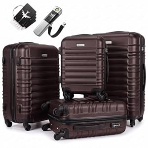 Devillo® Hartschalenkofferset Kofferset 4tlg. S-M-L-XL, Braun - Hard Shell Trolley Koffer Reisekoffer Reisekofferset Gepäck Rollkoffer Schloss 4 Rollen ABS-Hartschale Teleskopgriff