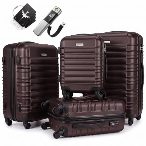 Devillo® Hartschalenkofferset Kofferset 4tlg. S-M-L-XL, Braun - Hard Shell Trolley Koffer Reisekoffer Reisekofferset Gepäck Rollkoffer Schloss 4 Rollen ABS-Hartschale Teleskopgriff