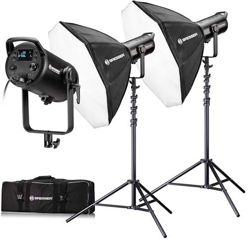 Bresser Kit Éclairage Studio LED 2x180W COB RGB Octabox Fixation Bowens CCT HSI Bluetooth DMX Vidéo Photo