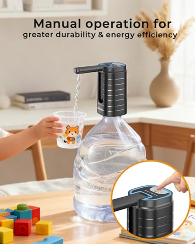 Image of Aluan Automatic Water Can Dispenser Pump for 20 Litre Bottle-Big Battery Portable C Type USB Rechargeable Water Pump Dispenser for Home-with Low Noise & High Efficiency (Black)