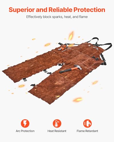 VEVOR Leather Welding Apron Split Leg, Heavy Duty Cowhide Flame Resistant Welding Pants for Men Women, Heat-Resistant Safety Apron with 3 Pockets for Woodworking, Gardening, Blacksmithing, L-Size - image 4