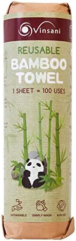 Vinsani® Reusable Bamboo Towels  20 Sheets of Super Strong Ultra Absorbent & Eco-Friendly Towels - Zero Plastic Packaging