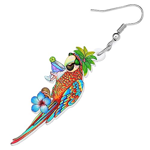 Funny Hawaii Tropical Bird Parrot Earrings for Women Cute Cocktail Margarita Dangle Earrings Parrot Jewelry for Beach Loves Gifts Party Accessories3