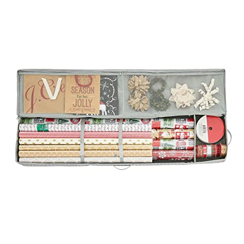 Mdesign Long Gift-Wrapping Paper Storage Bag With Handles, Holder For Christmas And Holiday Organizer Container Box - Zipper Lid For Rolls Of Wrap, Under Bed Storage Totes, Polka Dot, Gray #TOP4