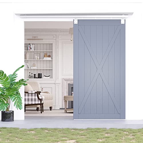 Smartsmith 8Ft Galvanized Box Rail Track Sliding Barn Door Hardware For Exterior Barn Door Raw Material, Smoothly And Quietly, Ceiling Mount Hardware,Easy To Install #TOP1