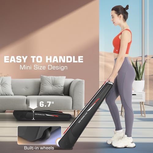 Walking Pad Treadmill with Incline 2.5HP Under Desk Treadmill, Small Treadmills for Home Office with 5% Incline, Smart Remote Control, LED Display, Cool Lighting, Max 300lbs Weight Capacity - Thumbnail 6