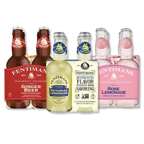 Fentimans Sparkling Variety Pack (Rose Lemonade, Sparkling Lemonade, Ginger Beer) - Tonic Water, Craft Soda, Perfect Mixers, Natural Ingredients, Botanically Brewed - 4 of Each, 9.3 Fl Oz (Case of 12)