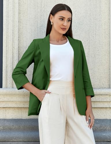 IDEALSANXUN Linen Blazer Women 3/4 Sleeve Lightweight Spring Summer Blazer Jackets4