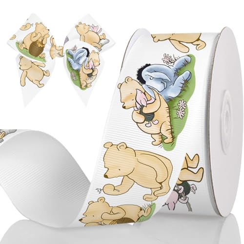Winnie Baby Shower Ribbon 1.5 Inch x 10Yards Bear Baby Shower Grosgrain Ribbon Decoration for Gift Wrapping Gender Reveal Party Diaper Birthday Cake Decor