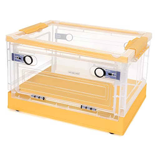 Image of ABOUT SPACE Storage Box - 3 Side Opening Transparent Body Plastic Bin with Wheels & Lid Stackable, Foldable, Portable Multipurpose DIY Organizer for Clothes,Toys, Books - Yellow L 40 x B 30 x H 24 cm