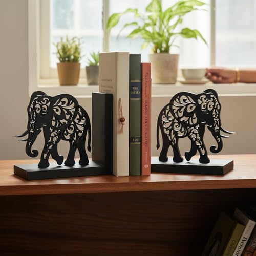 Image of eCraftIndia Wooden Book End with Elephant Showpiece for Home Decor Office Table | Gift for Housewarming Birthday