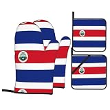 HJFCZH Küchen-Backset mit Costa Rica-Flagge, hitzebeständige Ofenhandschuhe und Topflappen mit wasserdichter Schicht zum Grillen, Braten und Umgang mit Geschirr