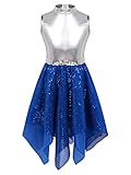 WinChang Kids Girls Liturgical Praise Dance Dress Color Block Sleeveless Asymmetrical Contemporary Dance Costume Tunic 01Royal_Blue 10 Years