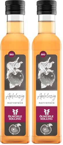 ÖLMÜHLE SOLLING - BIO Apfelessig Naturtrüb | Apfelessig hergestellt aus frisch gepresstem, naturtrübem Apfelsaft. Ideal für fruchtige Salatdressings sowie Suppen und Saucen | Inhalt: 250 ml