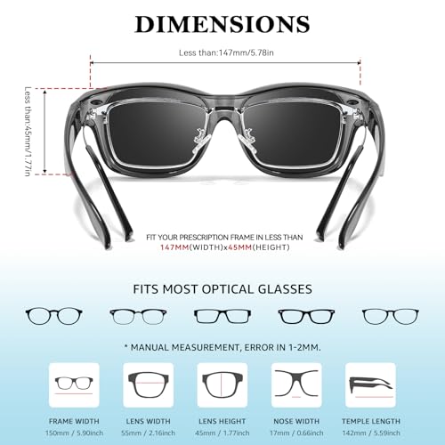 Image of TJUTR Polarized Fit Over Glasses Sunglasses for Men Women, Wrap Around UV400 Protection Sunglasses TS2611