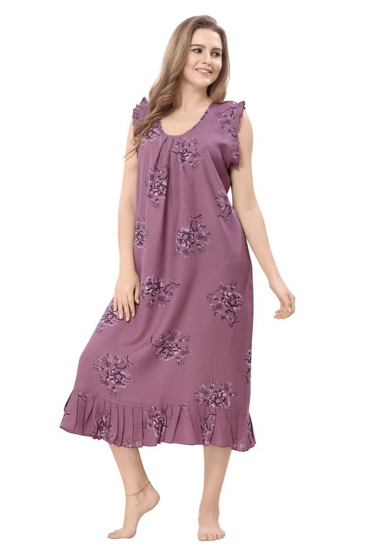 Image of Women's Viscose Blend Comfort Short Nighty with Side Pockets | Soft Printed Short Night Dress for Everyday Wear | Easy to Wear (CS5001)