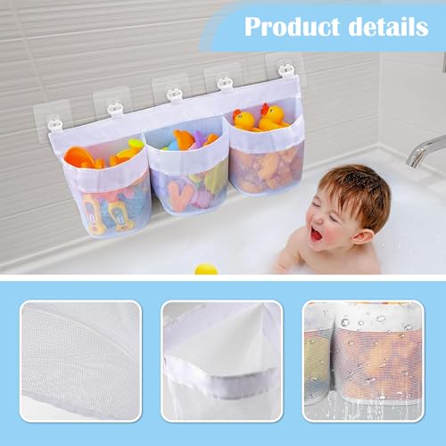Miniatura 3 de Sztqqing Bolsa Juguetes Bañera Con 3 Compartimentos En Red - Extragrande Con 5 Ganchos Autoadhesivos, Secado Rápido Para Baño Infantil Y Niños