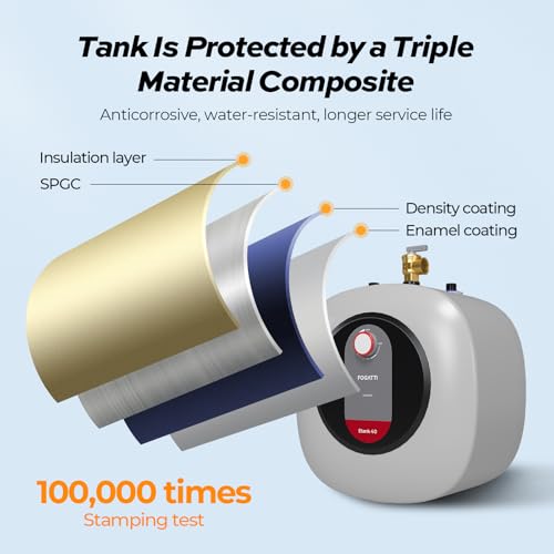 Electric Mini Tank Water Heater, FOGATTI 2.5 Gallon Point of Use Instant Hot Water Heater 120V 1440W, Small Hot Water Heater, Under Sink, Wall or Floor Mounted, Easy to Install - Thumbnail 6