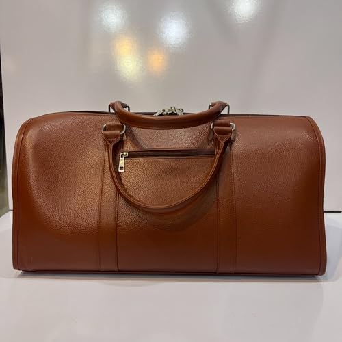 Voyager Cowhide Leather Duffel Bag – Travel & Gym Bag in Medium and Large (Dark Brown, Caramel Brown, Black). (Black, Large)4