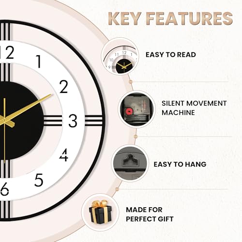 Image of Auromin Luxury Decorative Metal Wall Clock for Bedroom | Designer Big Size Wall Watches for Living Room, Dinning Room, Kitchen, Office | Aesthetic Unique WallClocks for Decoration