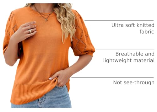 Image of Womens Short Sleeve Sweaters Crewneck Knit Pullover Tops 2025 Summer Casual Lightweight Crochet Blouse Shirt