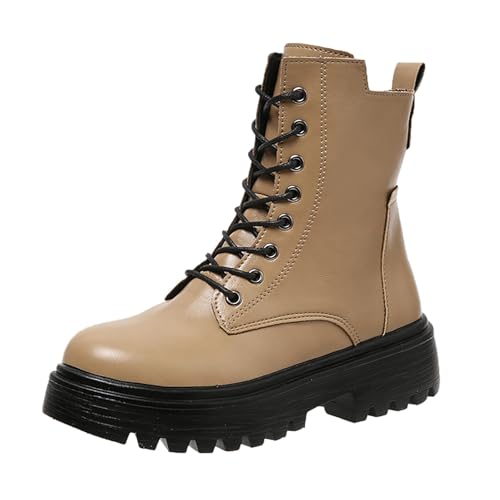 Bottes d'hiver pour femme à lacets confortables avec semelle épaisse crantée mi-mollet