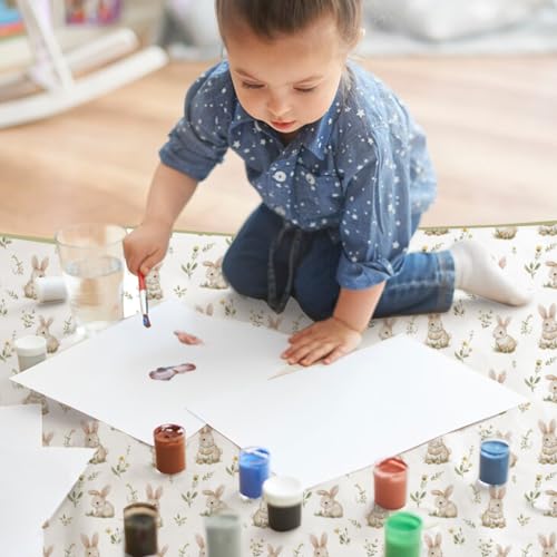 Image of Baby Splat Mat for Under High Chair, 51 x 51 Inch | Polyester Splash Mat,Wipe-Clean, Thin & Light.Use As Food , Tablecloth, Picnic,Play ,Floor,Under High Chair Mat(Rabbit)