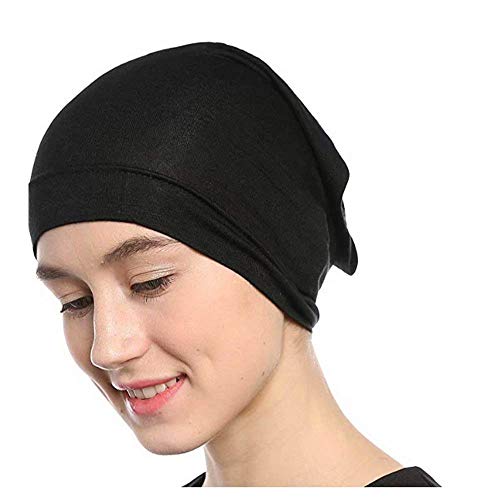 mens female black under scarf tube cap with brim hijab accessory black size one size