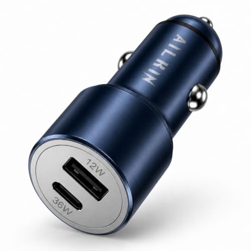 Image of Ailkin 48W Dual Output Car Charger Fast Charging with Type-C PD (36W) & USB(12W), Charging Adapter Compatible with Cars for iPhone 17 /16 /15 & Android Smartphone, Smartwatch, Earbud, Power Bank