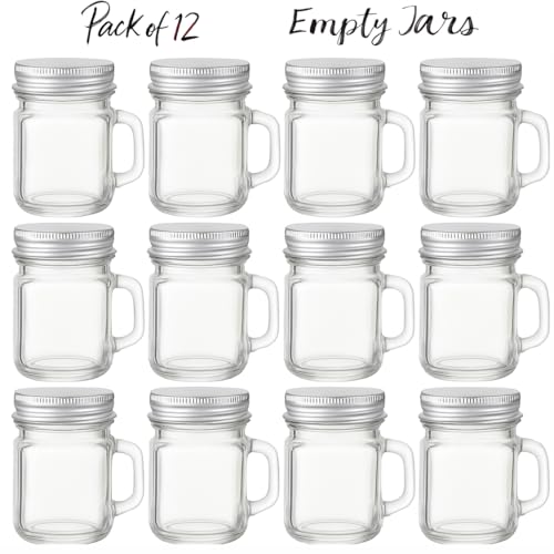Image of STORE 2508 Mini Glass Espresso Shot Jars with Handle & Metal Lid - 40ml Capacity | Leakproof Mini Mason Jars for Espresso Shots Wellness Shots Candle Making Party Favors Spices Crafts (Pack of 12)