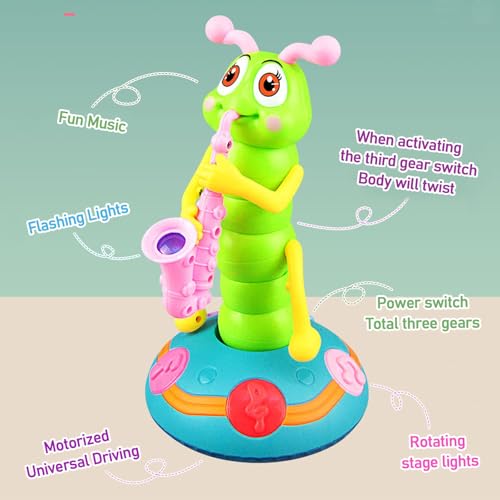 Children's Electric Caterpillar Saxophone Toys,Dancing Saxophone Caterpillar,LED Light Caterpillar Saxophone Toy Wriggle Caterpillar Toy,for Boys and Girls Over 3 Years Old(1 Pcs)