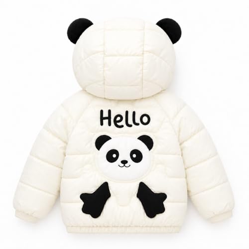 Image of Bold N Elegant Cartoon Bear Kids Shiny Sparkling Quilted Winter Warm Standard Length Wool Blend Hood Jacket Coat Bomber Puffer Jacket for Boys Girls Kids