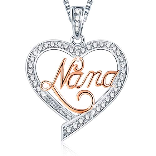 Ado Glo Christmas Grandma Gift, Nana Two Tone Love Heart Pendant Necklace, Women Fashion Jewelry, Her Birthday Anniversary Wedding Thanksgiving Xmas Present