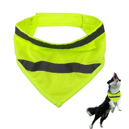Reflektierendes Hundehalstuch, Verstellbarer Dreieckstuch für Haustiere, Sicherheit bei Nacht für Katzen und Hunde, Sicherheit Reflektierende Lätzchen, Kopftücher Hund Bandanas(L Fluorescent Grün)