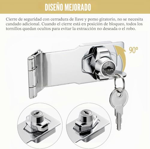 Miniatura 3 de Litensh Cerradura De Cerrojo, Cerradura De Puerta, Cerradura De Cajón, Cerradura De Armario, Cierre De Hebilla Candado,Cerrojo De Candado, Cerradura De Llave Silver Right Angle - 2.5 Inch