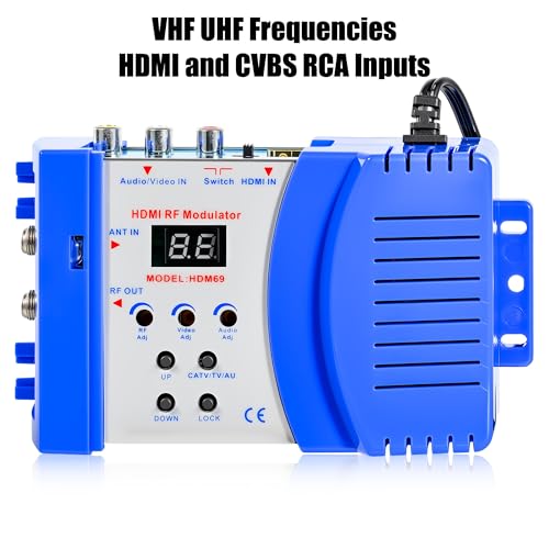 HDMI to RF Modulator, VHF UHF AV to RF Coaxial Converter, CVBS RCA HDMI to RF Modulator, for TV PAL NTSC Format, for Home TV Switch Audio Video, F Female Connectors