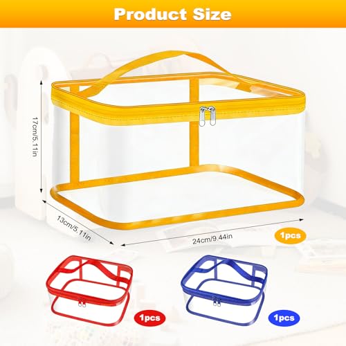 3 Pcs Clear PVC Toy Storage Bags, Waterproof Toy Organiser Bags with Double Zipper, Reusable Storage Organizer Travel Bag with Handle for Building Blocks Puzzle Balls Board Games