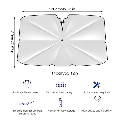 KUWUNG Car Sun Shades Front, Car Windshield Sun Shade Umbrella, Foldable Car Front Sunshade Sun Shade Cover, Cover, Universal Car Front Window Sunshade For Cars, Trucks, SUVs 79cm*140cm (31 * 55in) - Image 3