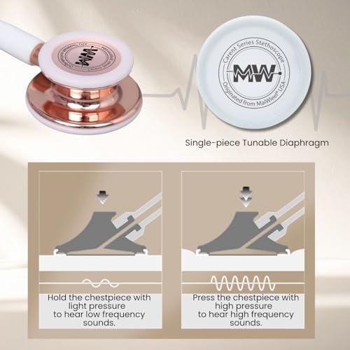 Image of MaiWieel-Classic Monitoring Stethoscope Professional Dual Head Rose Gold Stethoscopes For Nurse,Doctor,Vet,Home Medical,EMT,Double-Sided Stainless Chestpiece,Flexible Tubing & Soft Sealing Eartips(White Gold)