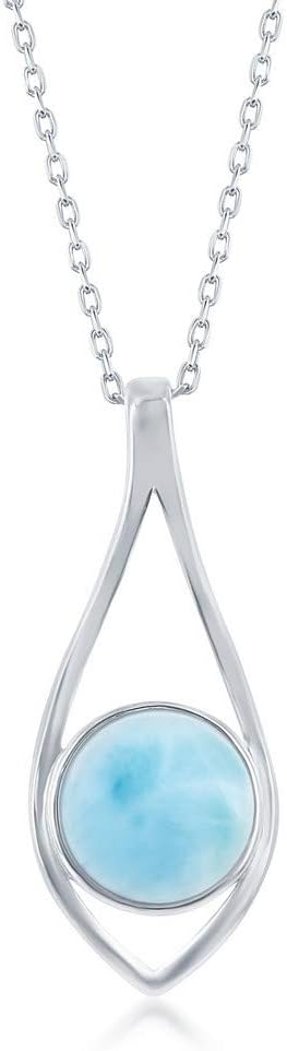 Beaux Bijoux Larimar Necklace for Women – Natural Larimar Pendant Necklace in 925 Sterling Silver – Caribbean Blue Gemstone - Unique Jewelry Gift