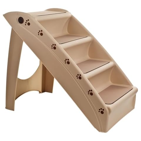 Pet Stairs - Home and Vehicle Foldable Nonslip Dog Steps with 4-Step Design - For Puppies, Kittens, and Other Small Pets by PETMAKER (Tan) Cover