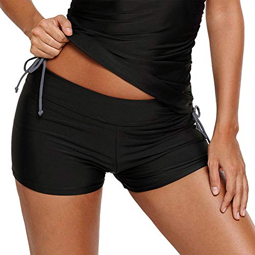Women Sports Swimsuit Bottom Side Split Shorts Bikini Tankinis Swim Beach Board Swimwear Shorts with Soft Liner (Black-2, XXX-Large)