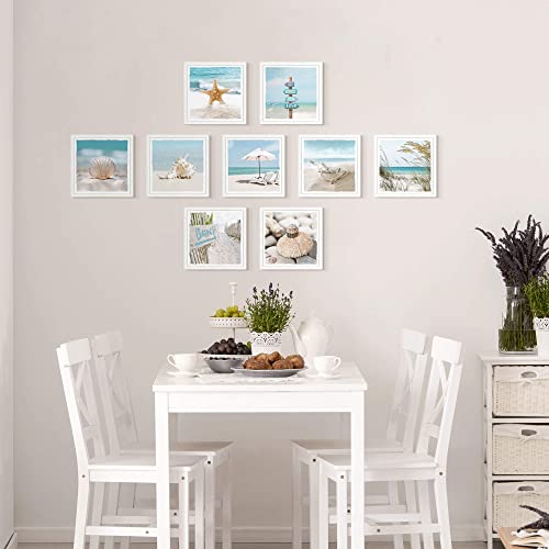 Coastal Pictures Wall Art Framed: Bathroom Small Beach Shell Artwork Seaside Ocean Picture And Seascape Painting Landscape Photo Print For Living Room(13''X13'') #TOP2